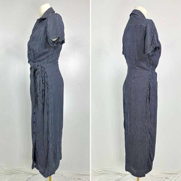 Garnet Hill Anya Tie-Front Crêpe Dress Size 0 Stripes - Picture 8 of 12